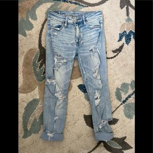 American Eagle Hi-Rise Jegging Crop, Super Distressed Denim Jeans